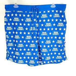 Bud Light Board Shorts Swim Trunks Men's 2XL Blue White Allover Print